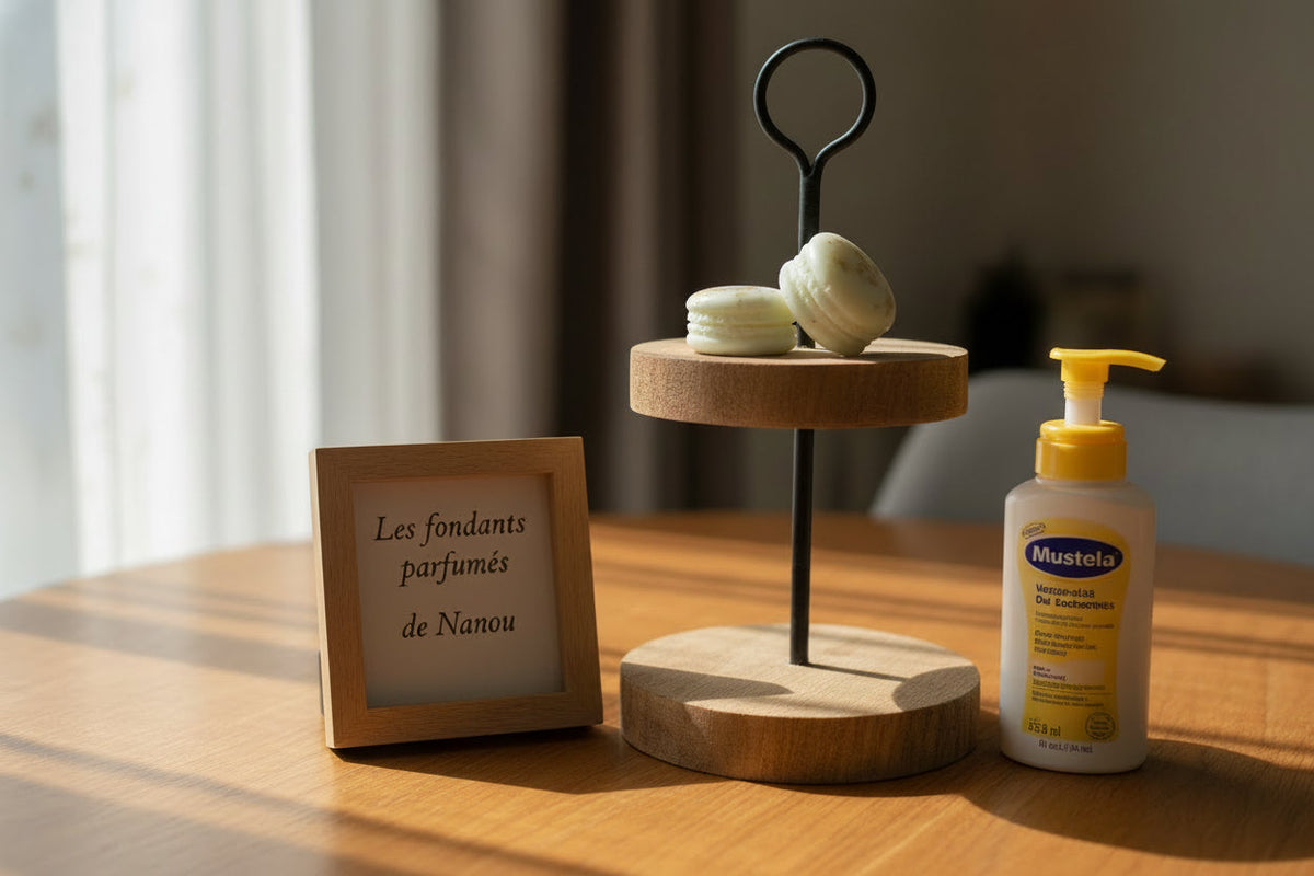 "Fondant parfumé format macaron mustela"
