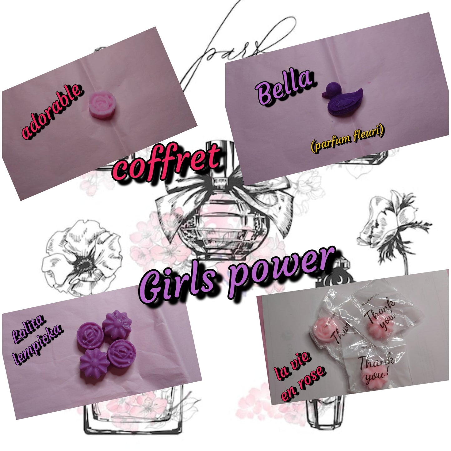 Coffret 4 Fondants girls power (odeur parfums) - Les fondants parfumés de nanou